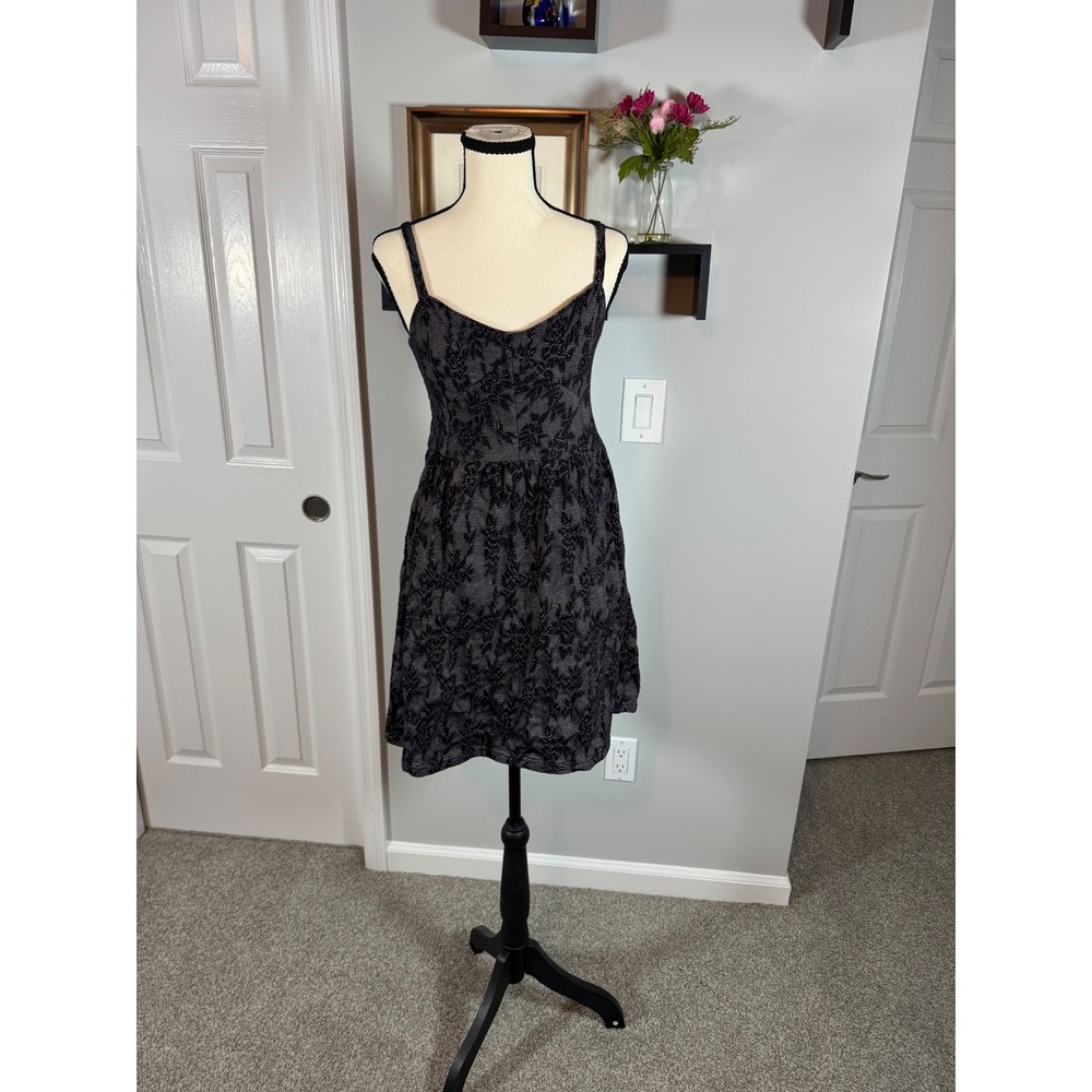 Lilka Anthropologie Black White Floral Lace Knit Fit Flare Dress Small